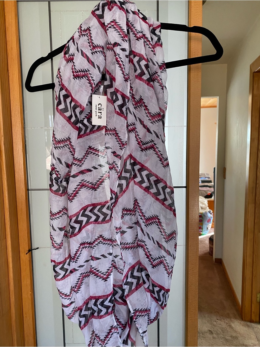 Cara Infinity Geometric Pattern Scarf - White & Maroon